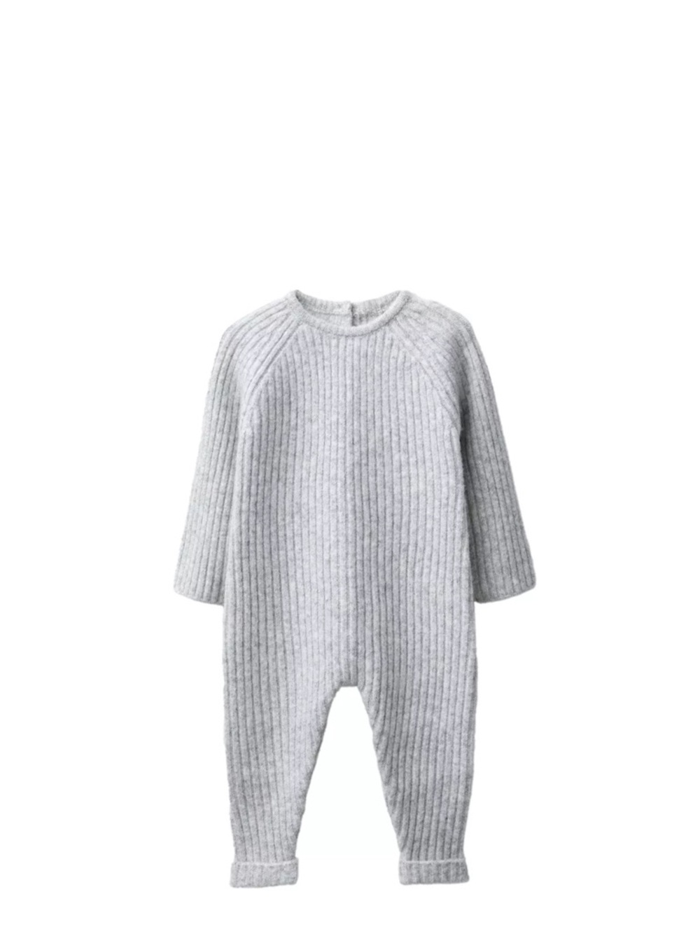 Zara Rib-Knit Long Sleeve One-Piece Romper - Light Gray